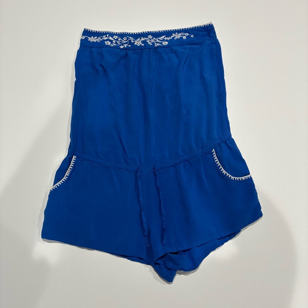 Angel High Waist Blue Women's Shorts with Embroidery